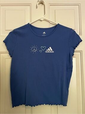 adidas Blue Short-Sleeve Tee with Peace & Heart Graphics